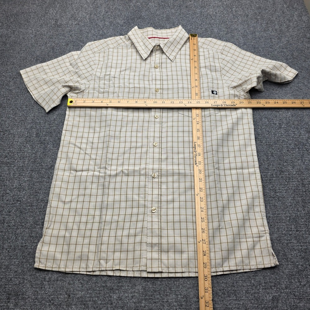 Marmot Mens M Short Sleeve Button Up Shirt Tan Plaid Hiking Outdoor Breathable - Picture 4 of 9